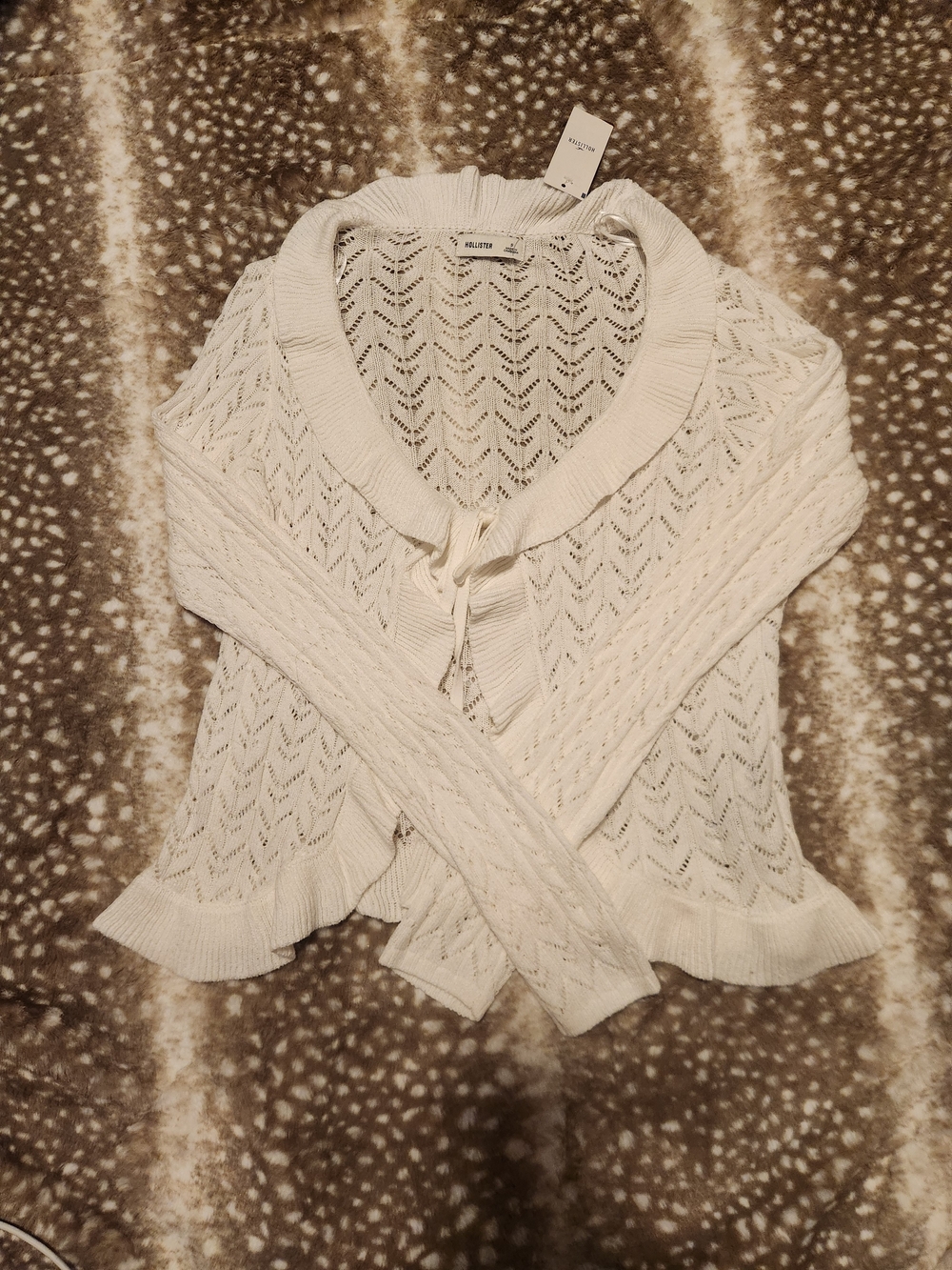 Hollister Cream Openwork Shawl-Collar Tie Cardigan